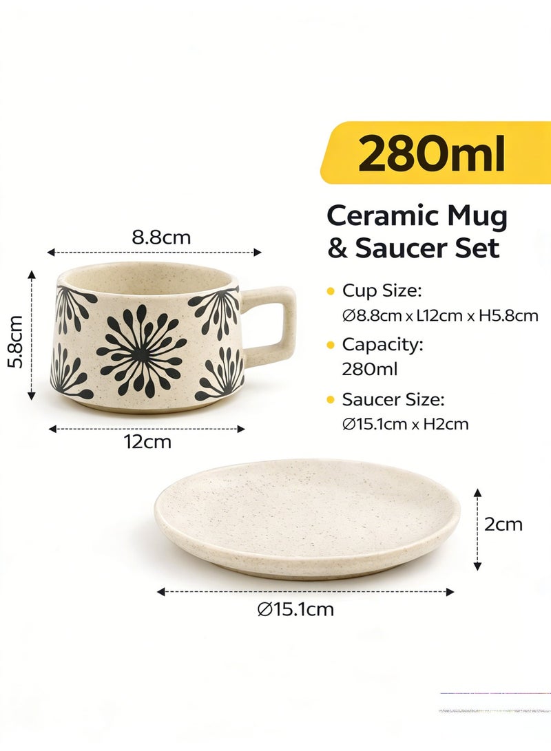 Ceramic Coffee Mug & Saucer Set 280ml Latte Tea Milk Cup Rustic Pottery Style - Image 4